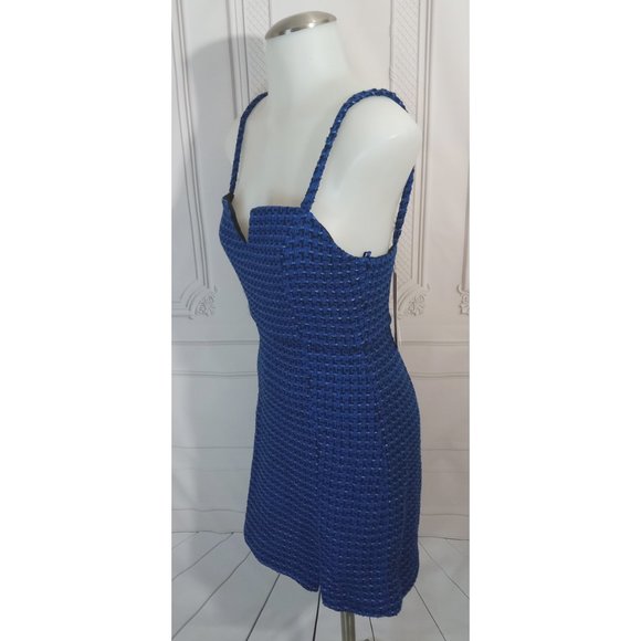 NWT Zara Textured Tweed Weave Blue Tank Mini Dress Spaghetti Straps Sz XS - Picture 3 of 7
